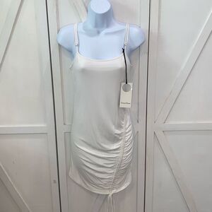 Privacy Please White Lined Side Ruched Bodycon Dress New With Tags Size Small
